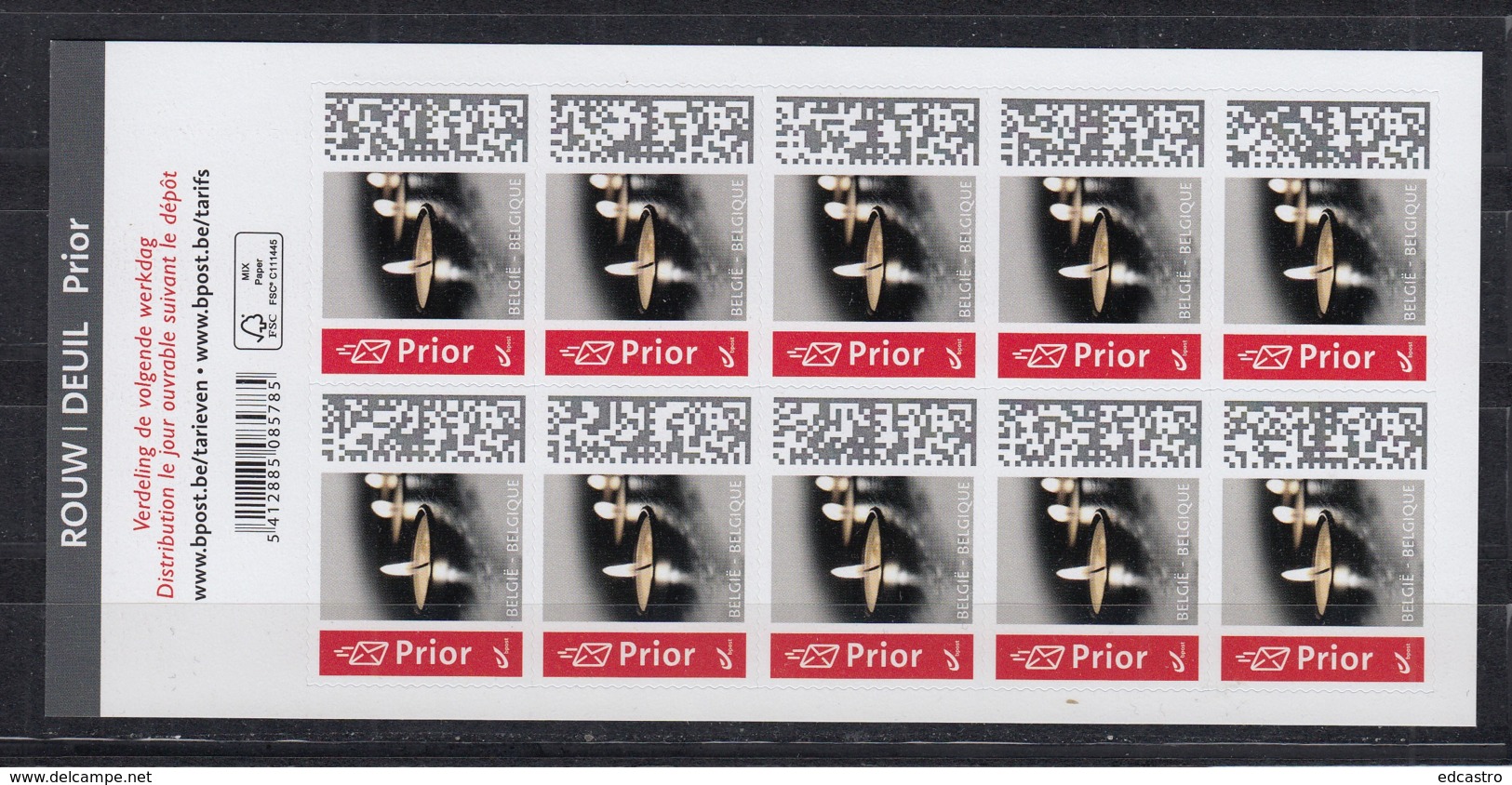 5.- BELGIE BELGIQUE BELGIUM 2019 Prior - Mourning - Self-Adhesive Stamp - Sheetlets - Nuevos