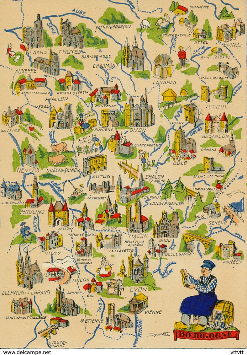 CARTE GEOGRAPHIQUE, BARRE DAYEZ (1942), REGIONS DE FRANCE, BOURGOGNE, 1259 M - Cartes Géographiques