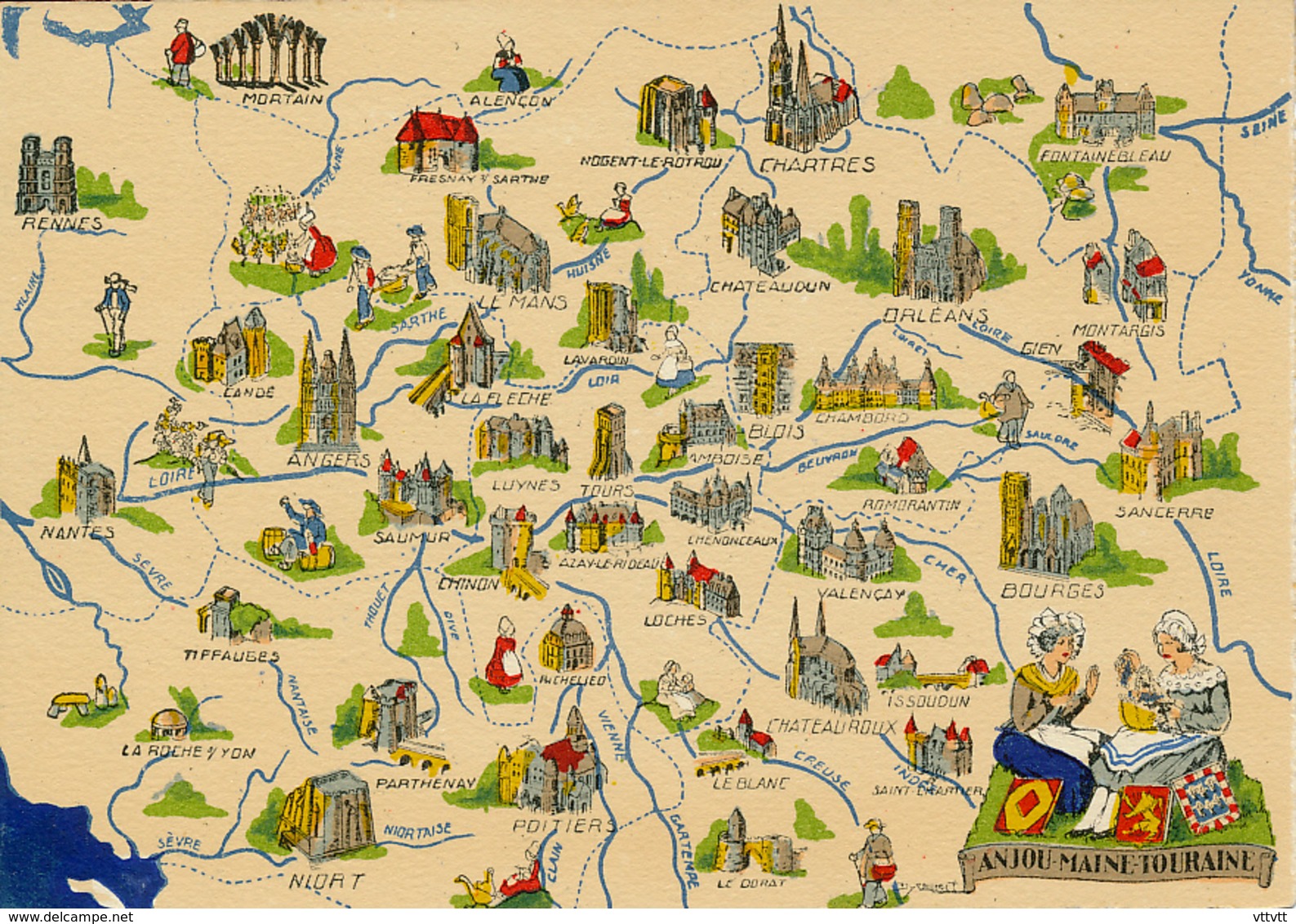 CARTE GEOGRAPHIQUE, BARRE DAYEZ (1942), REGIONS DE FRANCE, ANJOU-MAINE-TOURAINE, 1259 F - Cartes Géographiques