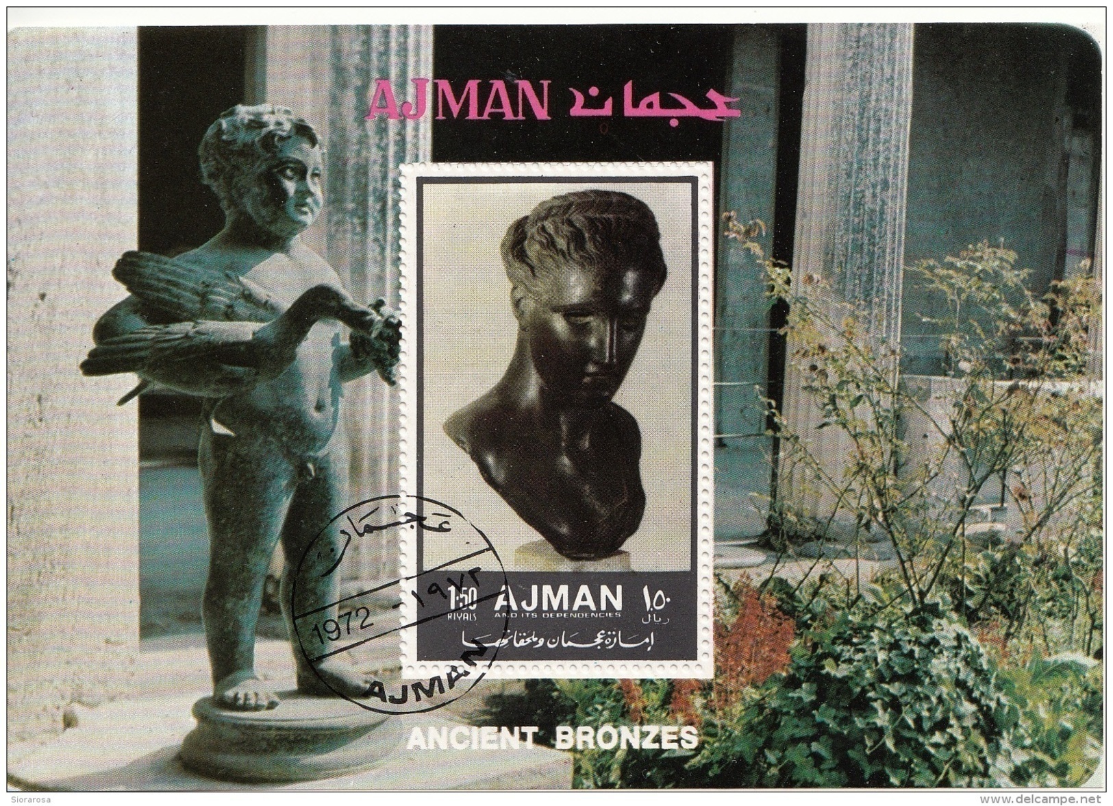 Ajman 1972 Mi. Bf. 450A Pompei Sculture Bronzo Amorino Museo Archeologico Napoli Perf. CTO - Ajman