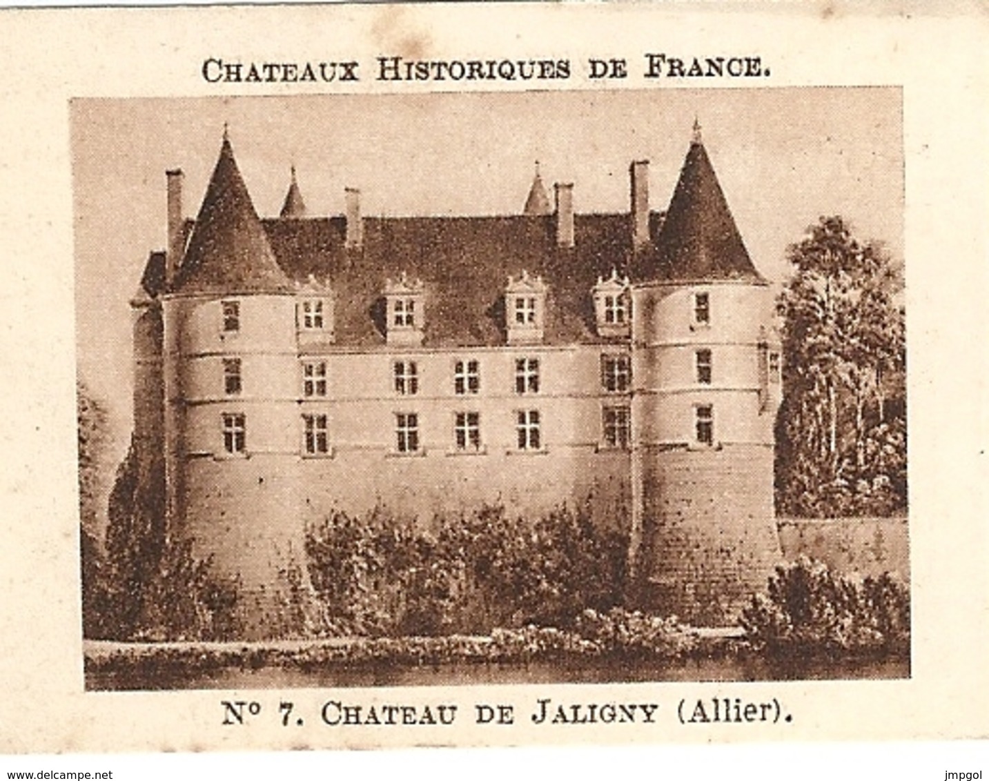 Image Chocolat Casino Série Châteaux Historiques De France N°7 Château De Jaligny (Allier) - Autres & Non Classés