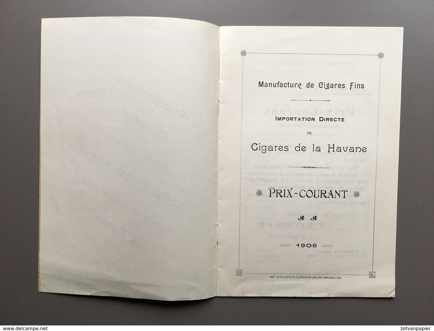 OOSTENDE - BRUSSEL - Manufactured De Cigares - Cigares De La Havane - Catalogue Prix-courant - 1908 - Oostende
