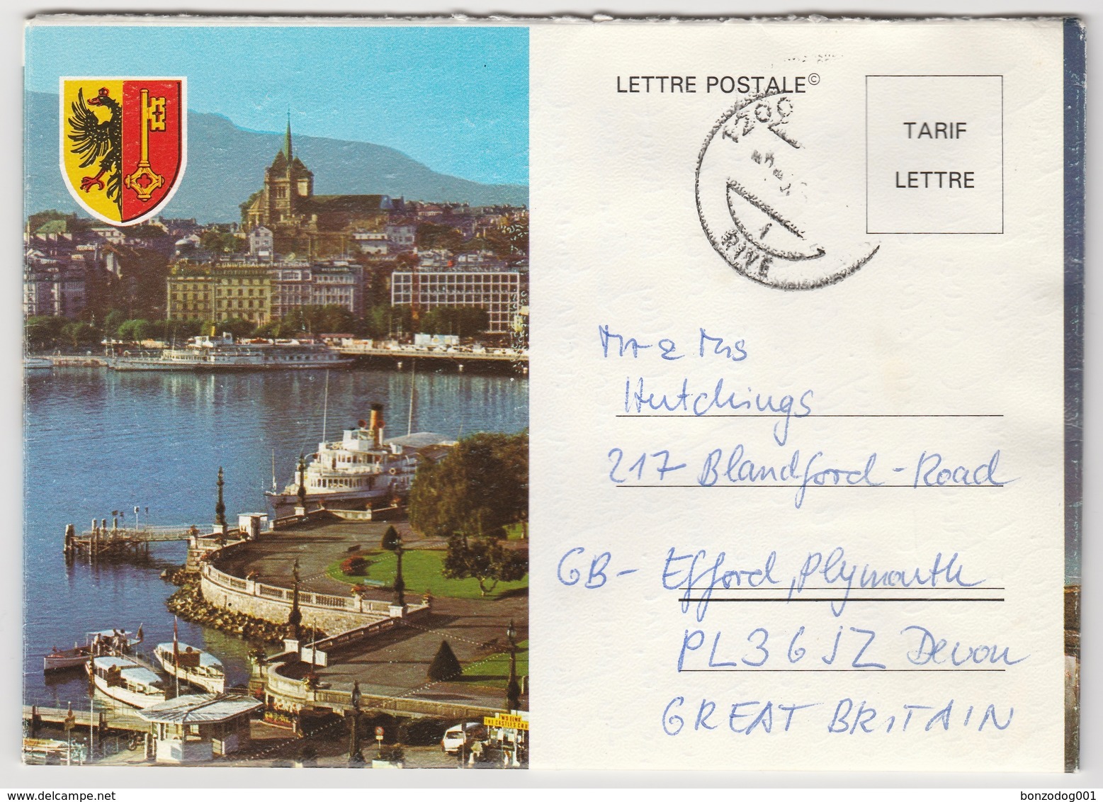 LETTERCARD GENEVA, SWITZERLAND. FOUNTAIN, SAINT-PIERRE CATHEDRAL. POSTED 1984 - Genève