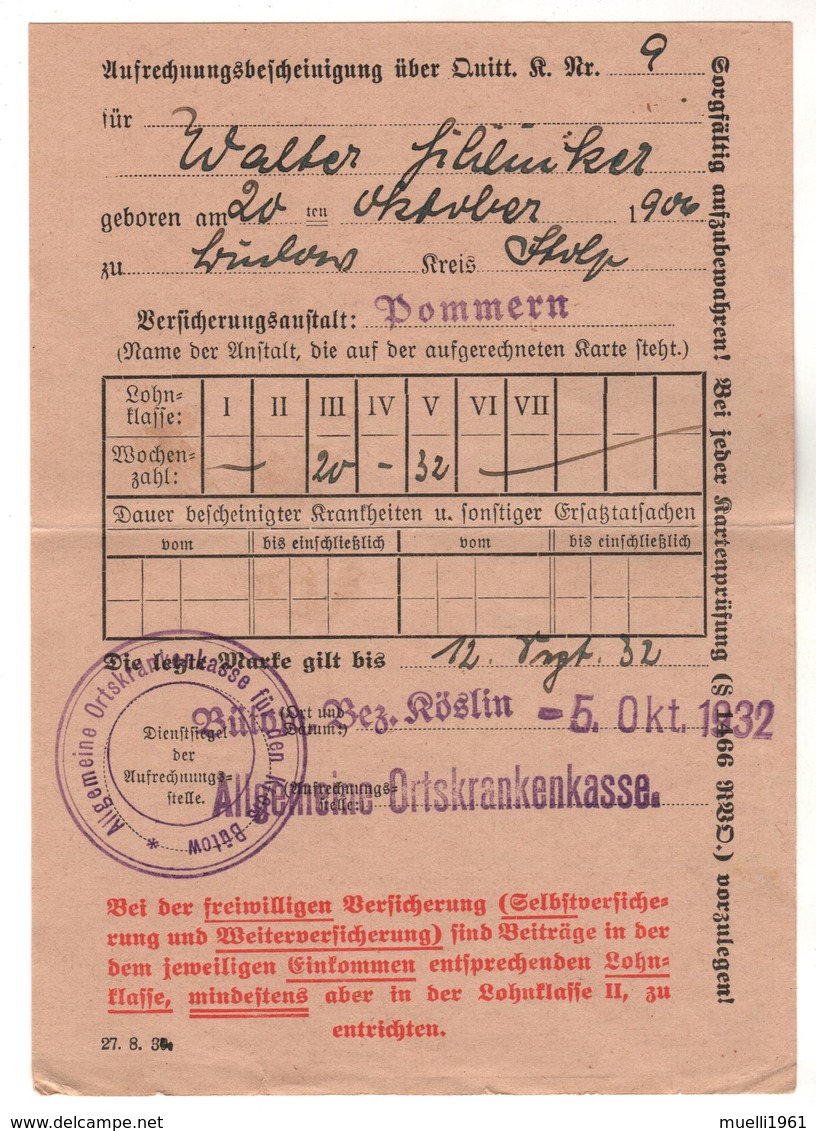 +952, Bescheinigung, Koszalin ,ˈʃalʲin], Deutsch Köslin - Documents Historiques