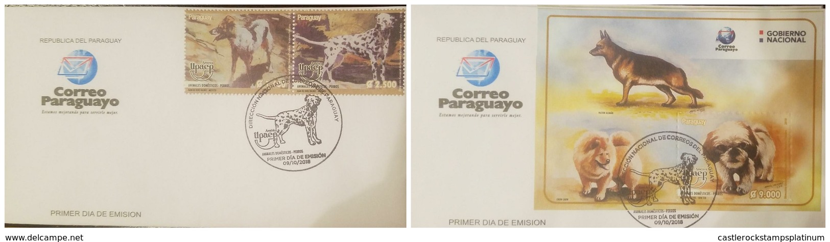 O) 2018 PARAGUAY, AMERICA UPAEP-DOMESTIC ANIMALS-DOGS, GERMAN SHEPHERD-MONGREL-DALMATIAN-CHOW CHOW-SKIN TZU, FDC XF - Paraguay