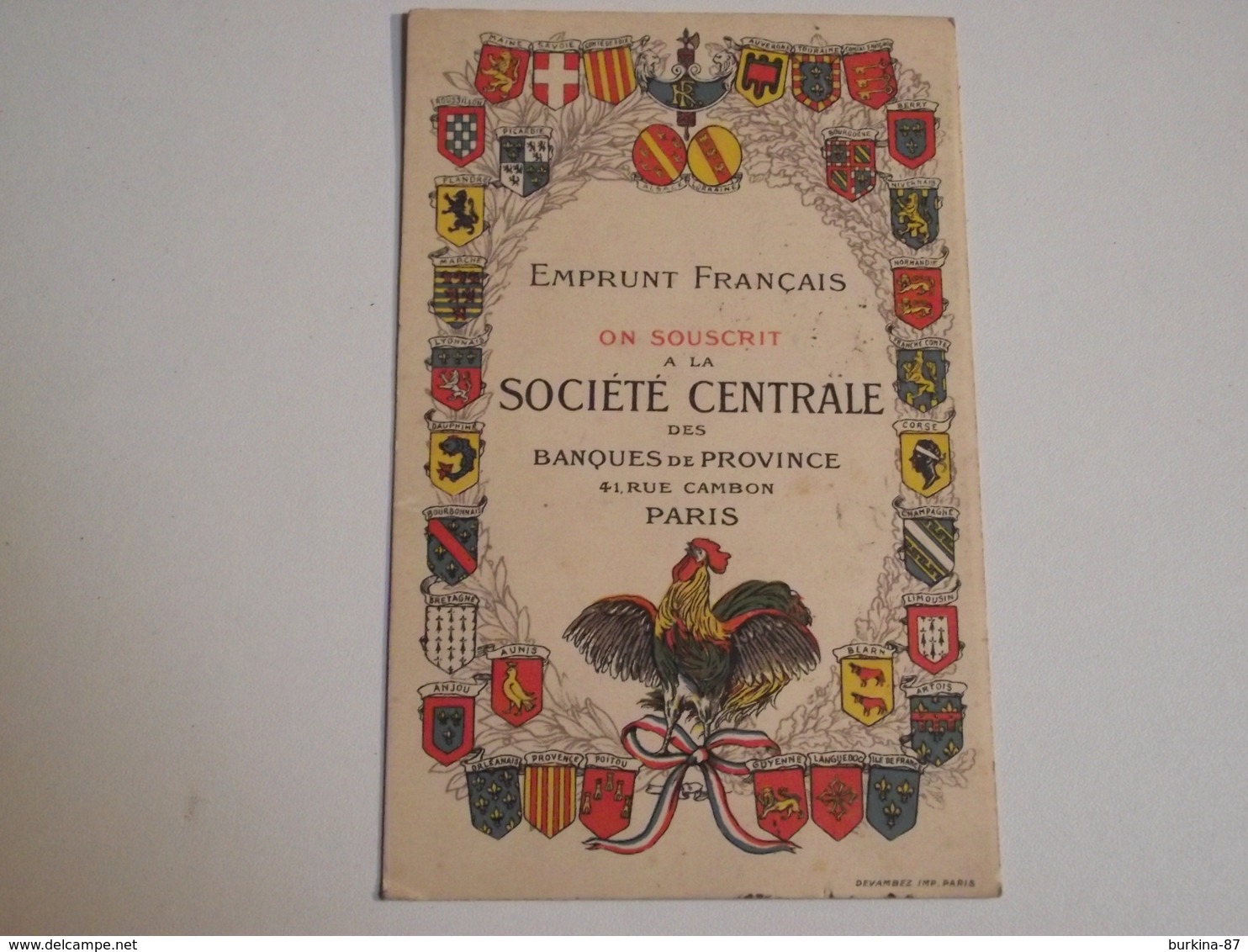 Carte Postale, Société Générale, Emprunt Français, 1919 - Banques