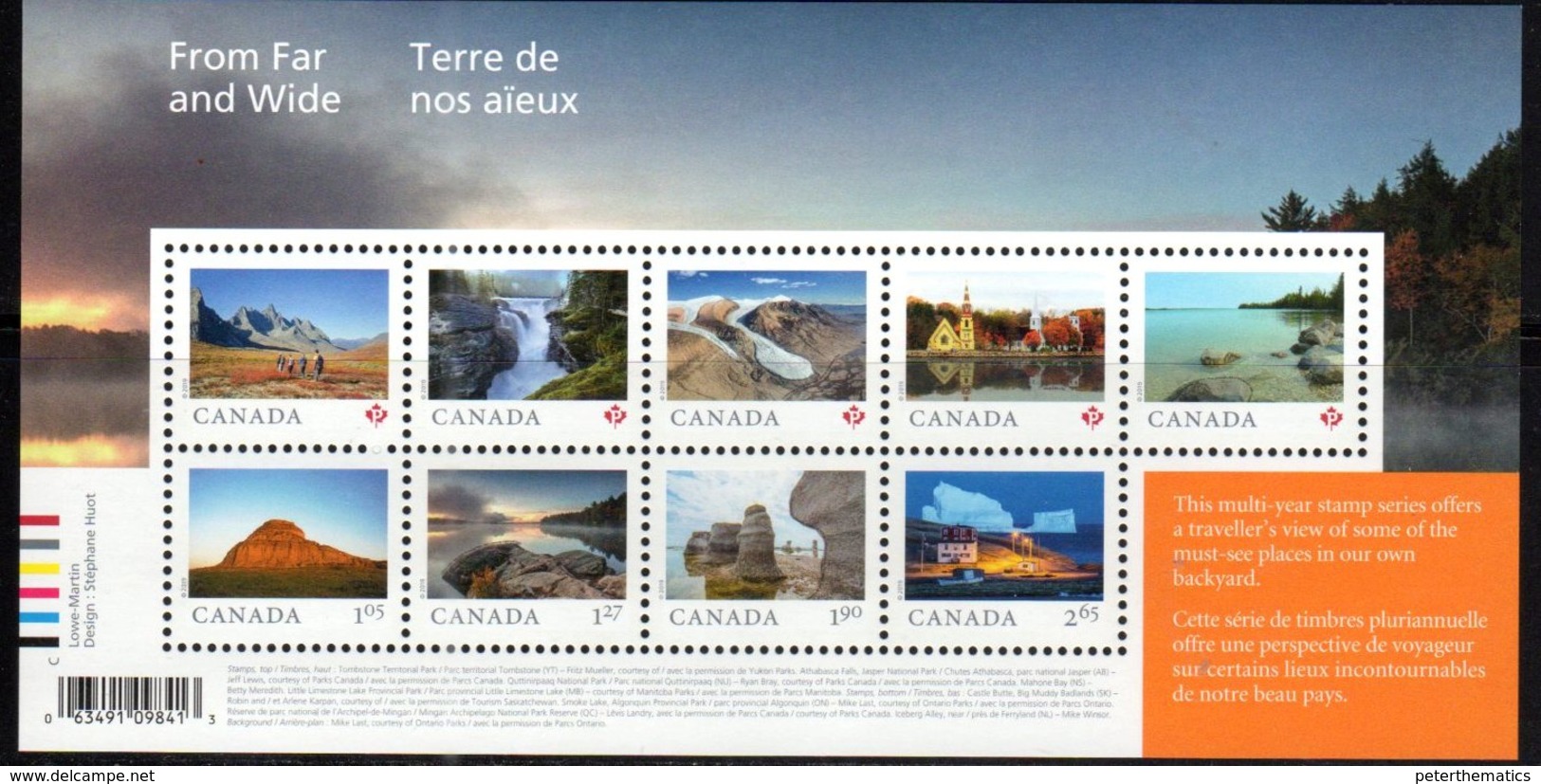 CANADA, 2019, MNH,  LANDSCAPES, FROM FAR AND WIDE, WATERFALLS, MOUNTAINS, CHURCHES, SHEETLET - Geography