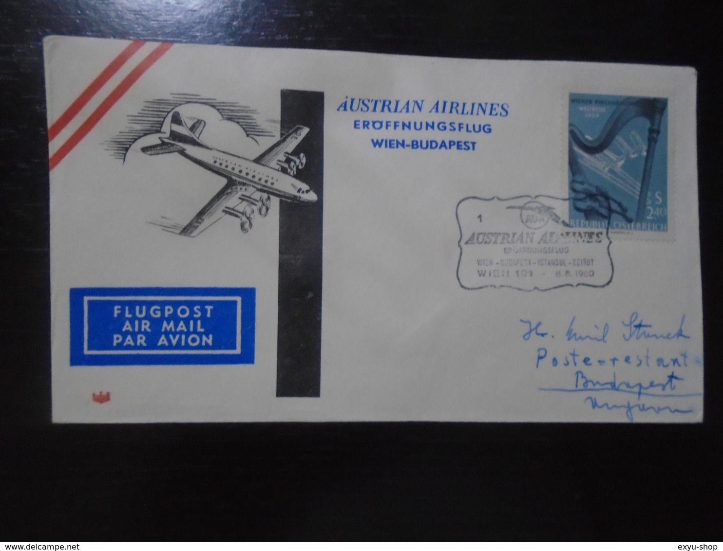 WIEN/VIENNA - BUDAPEST - ISTANBUL - BEIRUT - AUSTRIAN AIRLINES - AUA - 8.8.1960 - First Flight Covers
