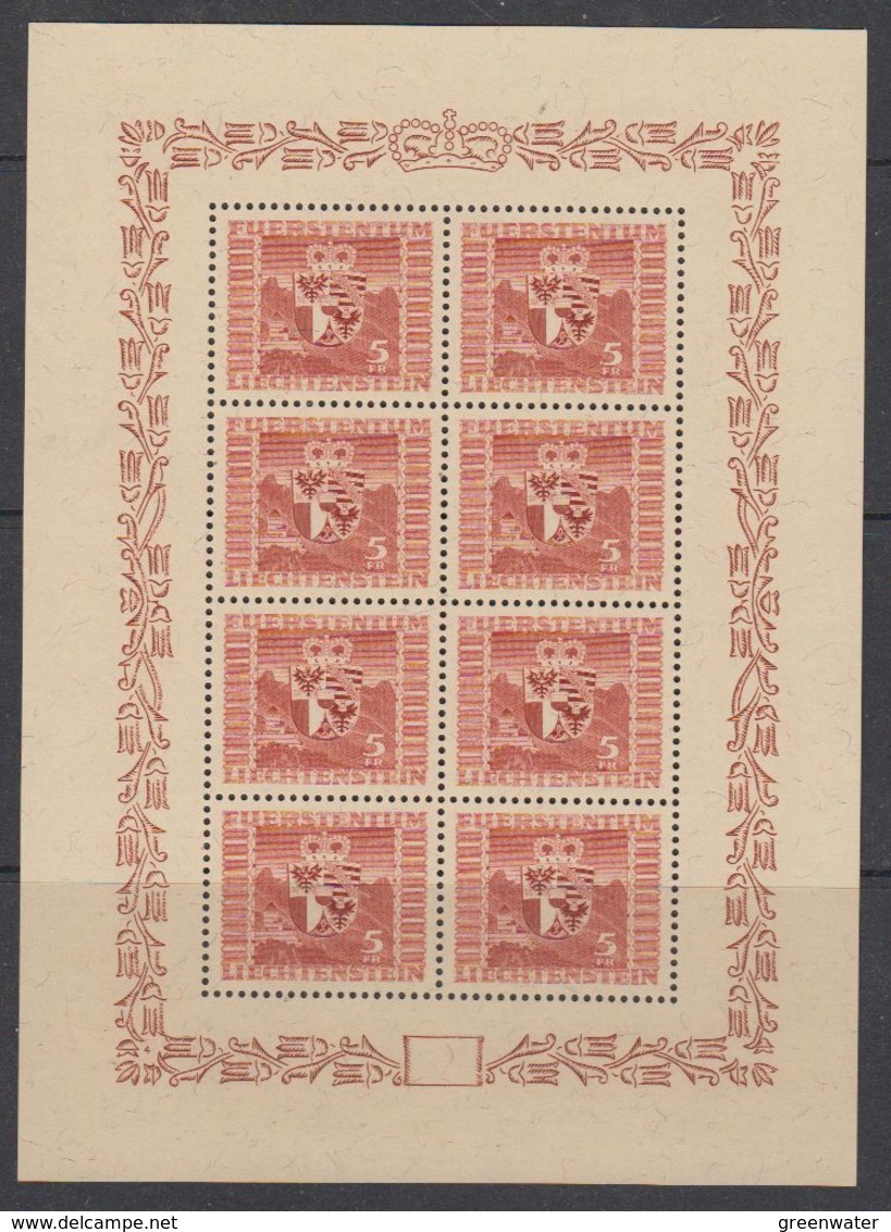 Liechtenstein 1947 Landeswappen 1v Sheetlet ** Mnh (42162) - Ongebruikt