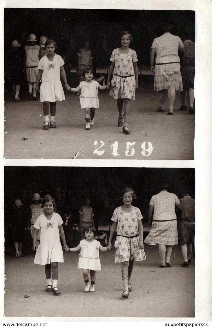 Photo Originale Marcheurs De Rue - Vue Stéréo à Quelques Secondes D'écart Vers 1920/30 - 3 Fillettes - Personnes Anonymes