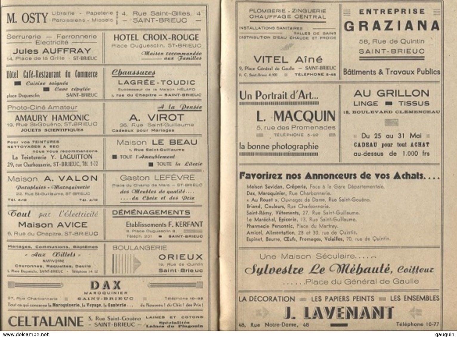 ST BRIEUC - PROGRAMME Des FÊTES Du CENTENAIRE De N.D.D'ESPERANCE - 25 Au 31 Mai 1948 - A.Prud'Homme - Pub Commerciales - Bretagne