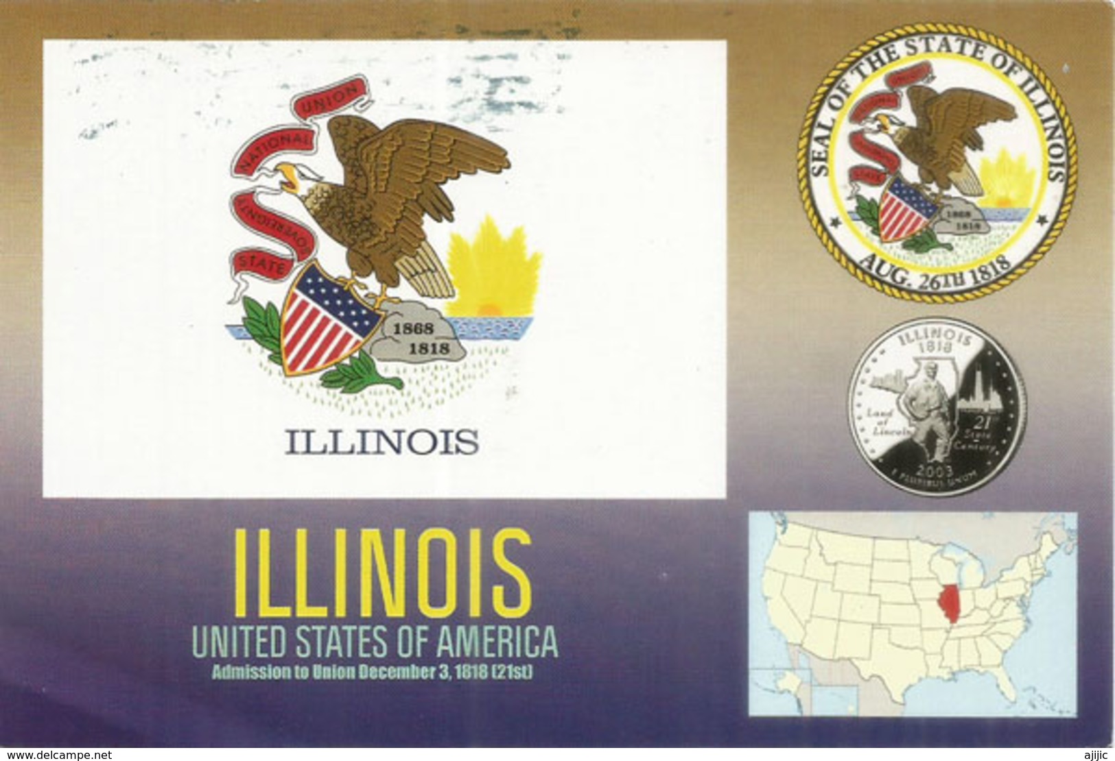 Seal Of The State Of Illinois (Land Of Obama), Postcard Sent To Andorra, With Arrival Postmark - Autres & Non Classés