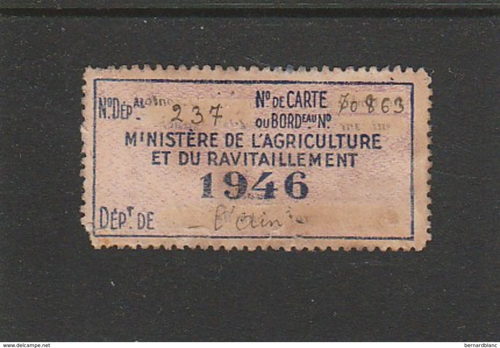 FISCAL - FISCAUX - TIMBRE DE VIANDE - A4 - 1946 - Other & Unclassified