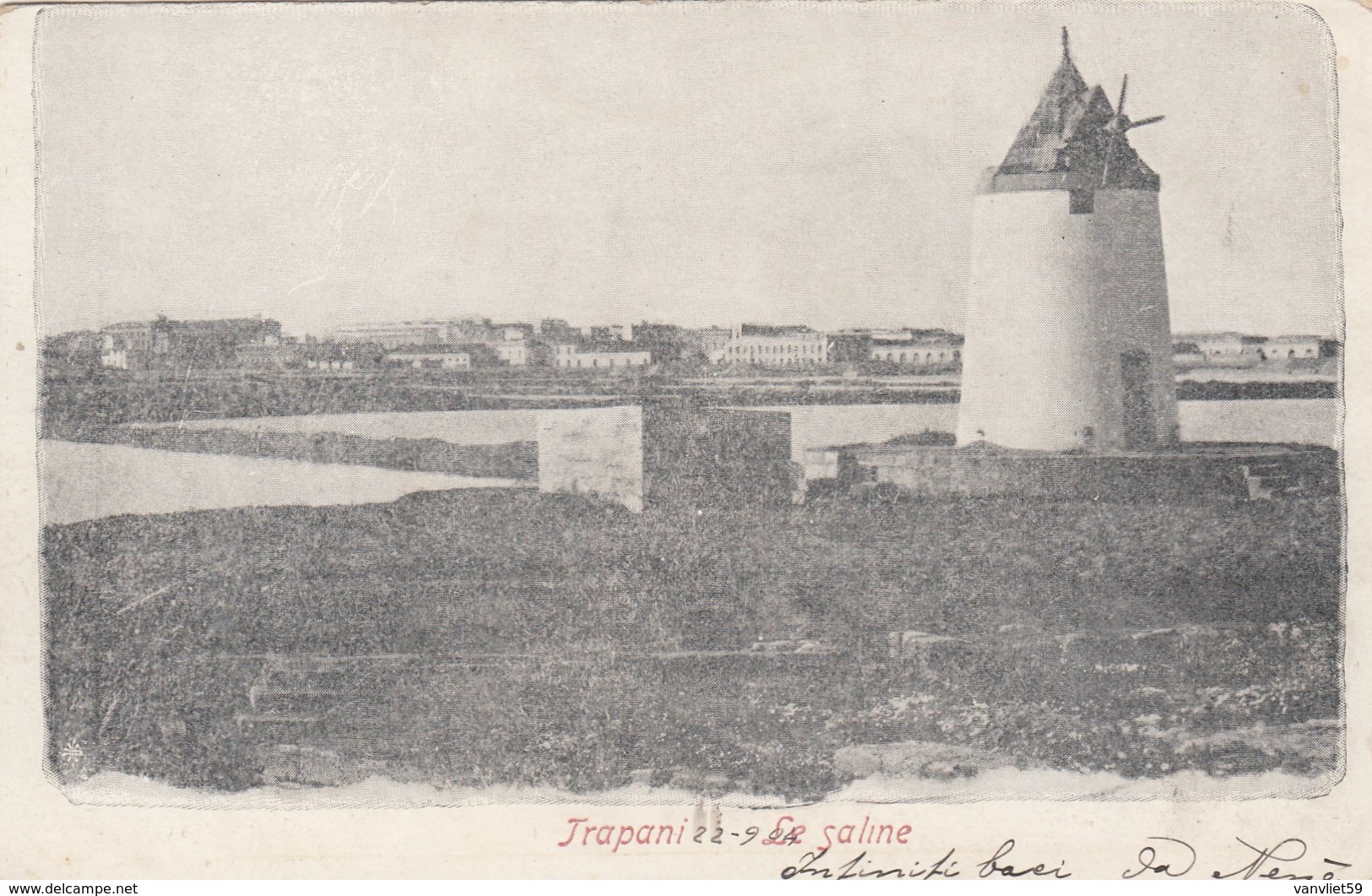 TRAPANI-LE SALINE-CARTOLINA  VIAGGIATA IL 22-9-1904 - Trapani