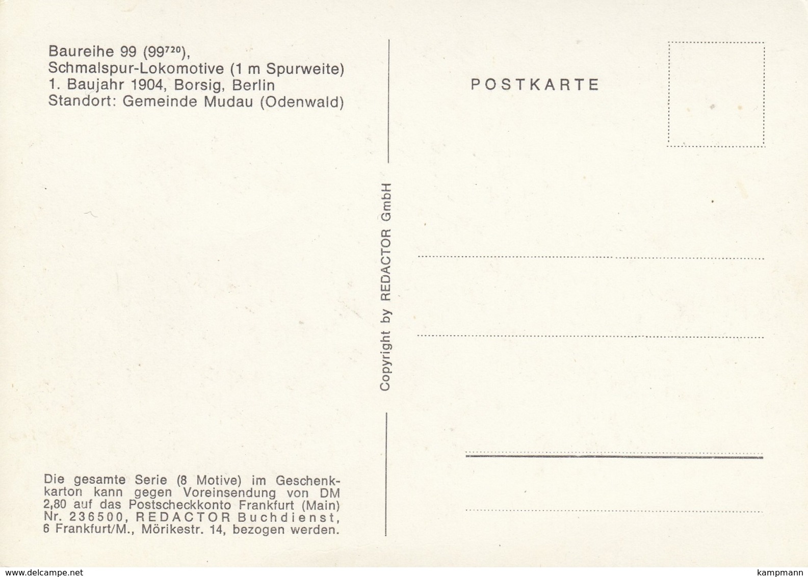 Schmalspur-Dampflok BR.99.Gemeinde Mudau (Odenwald), Ungelaufen - Eisenbahnen