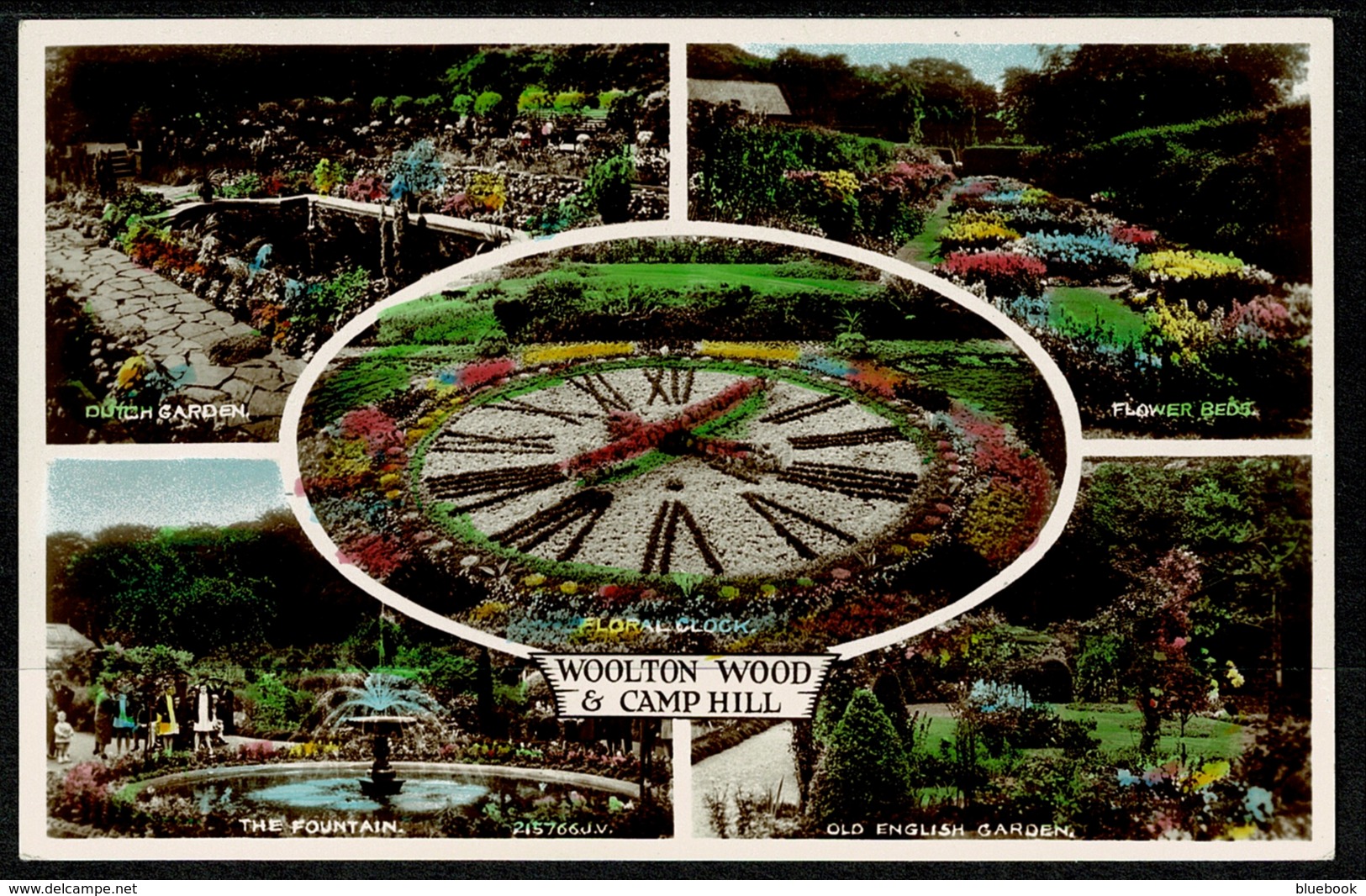 Ref 1278 - Real Photo Multiview Postcard - Floral Clock - Woolton Wood & Camp Hill Liverpool - Lancashire - Liverpool