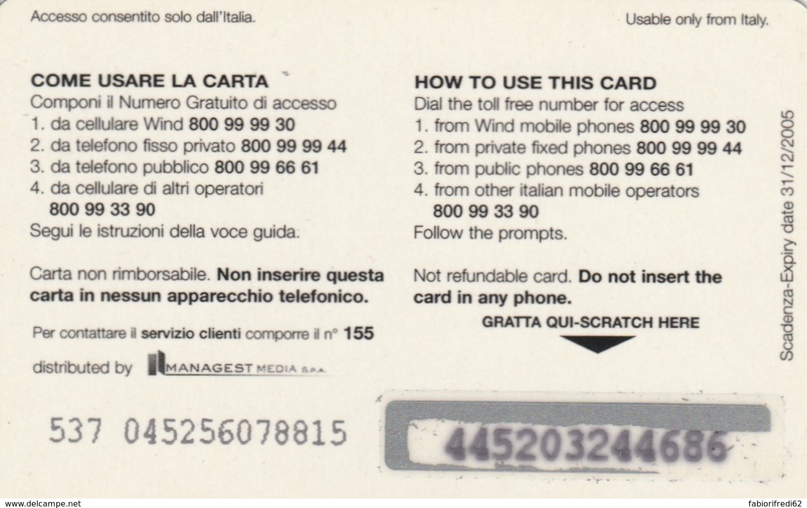 PREPAID PHONE CARD ITALIA WIND (PM2303 - Schede GSM, Prepagate & Ricariche