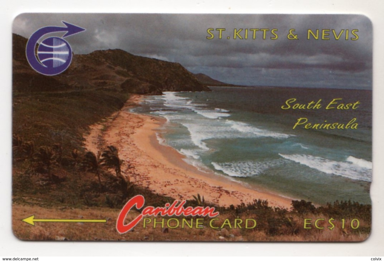 SAINT KITTS & NEVIS REF MV CARDS STK-3Ba Année 1990 10$ 3CSK Erreur South East Peninsule 1 - St. Kitts & Nevis