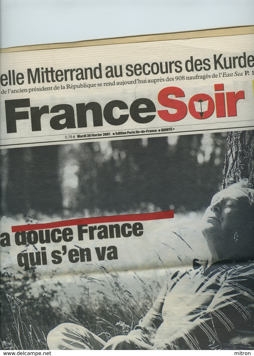 FRANCE-SOIR- Du Mardi 20 Février 2001 - 11 Pages Sur CHARLES TRENET,  La Douce France Qui S'en Va. - 1950 à Nos Jours