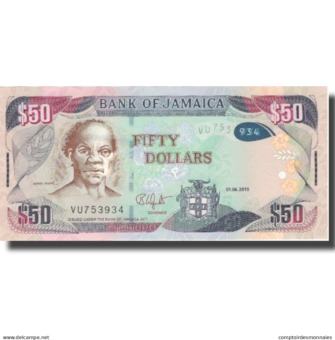 Billet, Jamaica, 50 Dollars, 2015, 2015-06-01, SPL - Jamaique
