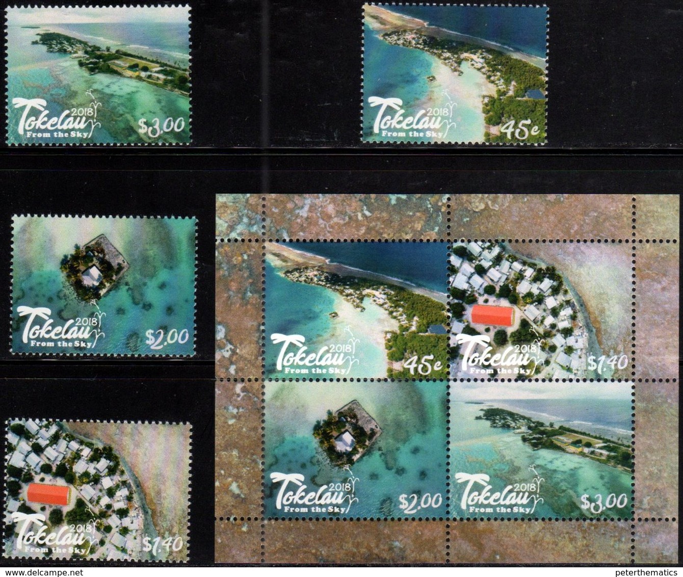 TOKELAU , 2018, MNH, VIEWS, TOKELAU FROM THE SKY, 4v+SHEETLET - Geografia