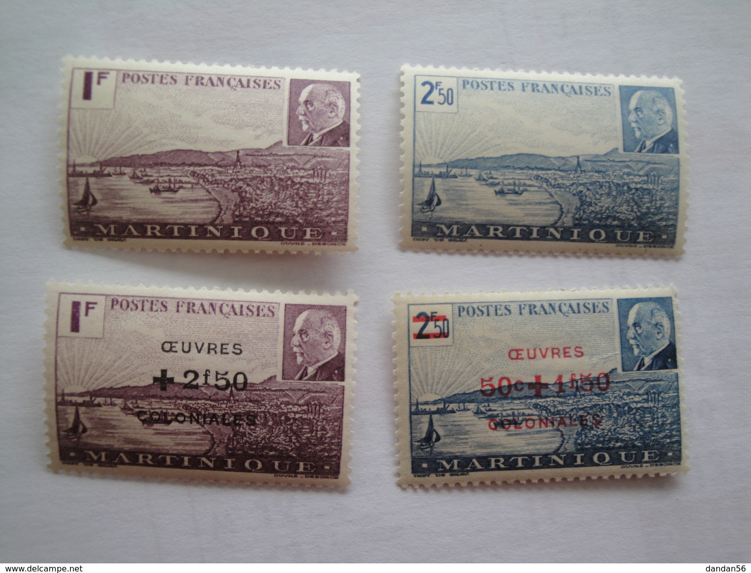 1941 / 44 Martinique Yv 189/0 + 196/7 ** MNH   Bateaux Ships  Cote 3.80 €  Michel 190/1 + 200/1 - Neufs