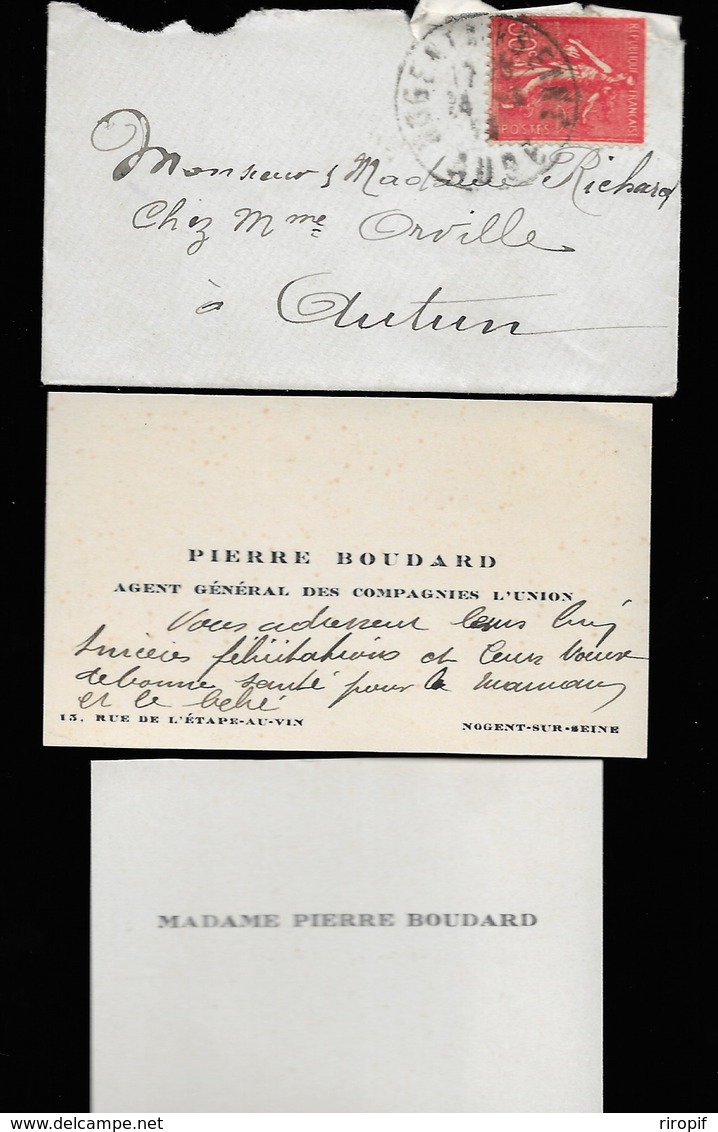 NOGENT SUR SEINE  2  Cartes  De Visite Madame BOUDARD Et  Monsieur  BOUDARD Pierre - Cartes De Visite