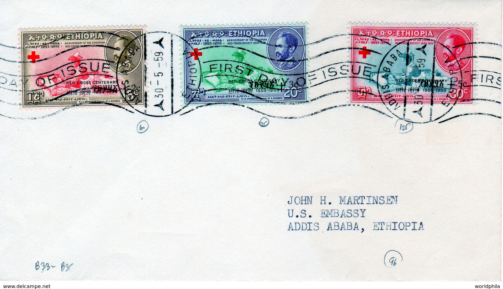 Ethiopia 1959 Centenary Of Red Cross Sc#B33-35 Beautiful FDC - Croix-Rouge