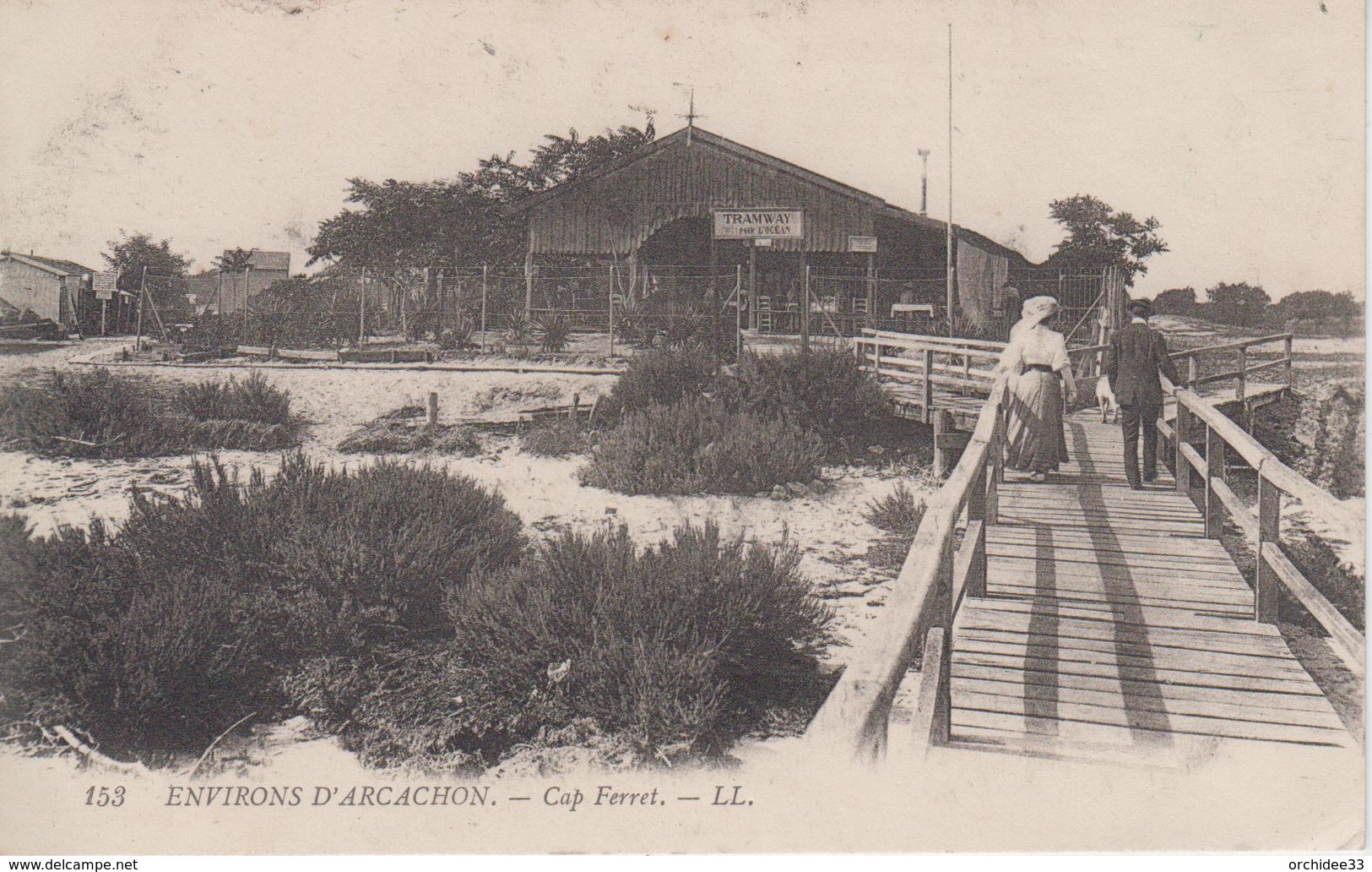 CPA Environs D'Arcachon - (Le) Cap Ferret - (Hôtel Lavergne Et Départ Du Tramway Pour L'océan) Avec Animation - Autres & Non Classés