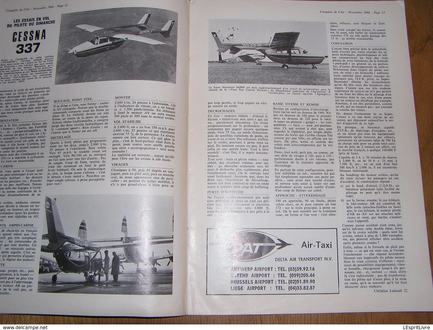 LA CONQUÊTE DE L'AIR Novembre 1966 Aviation Belge Avion C-130 Hercules Hurricane Diest B.A.C. Usine Aircraft Cessna 337 - Avion