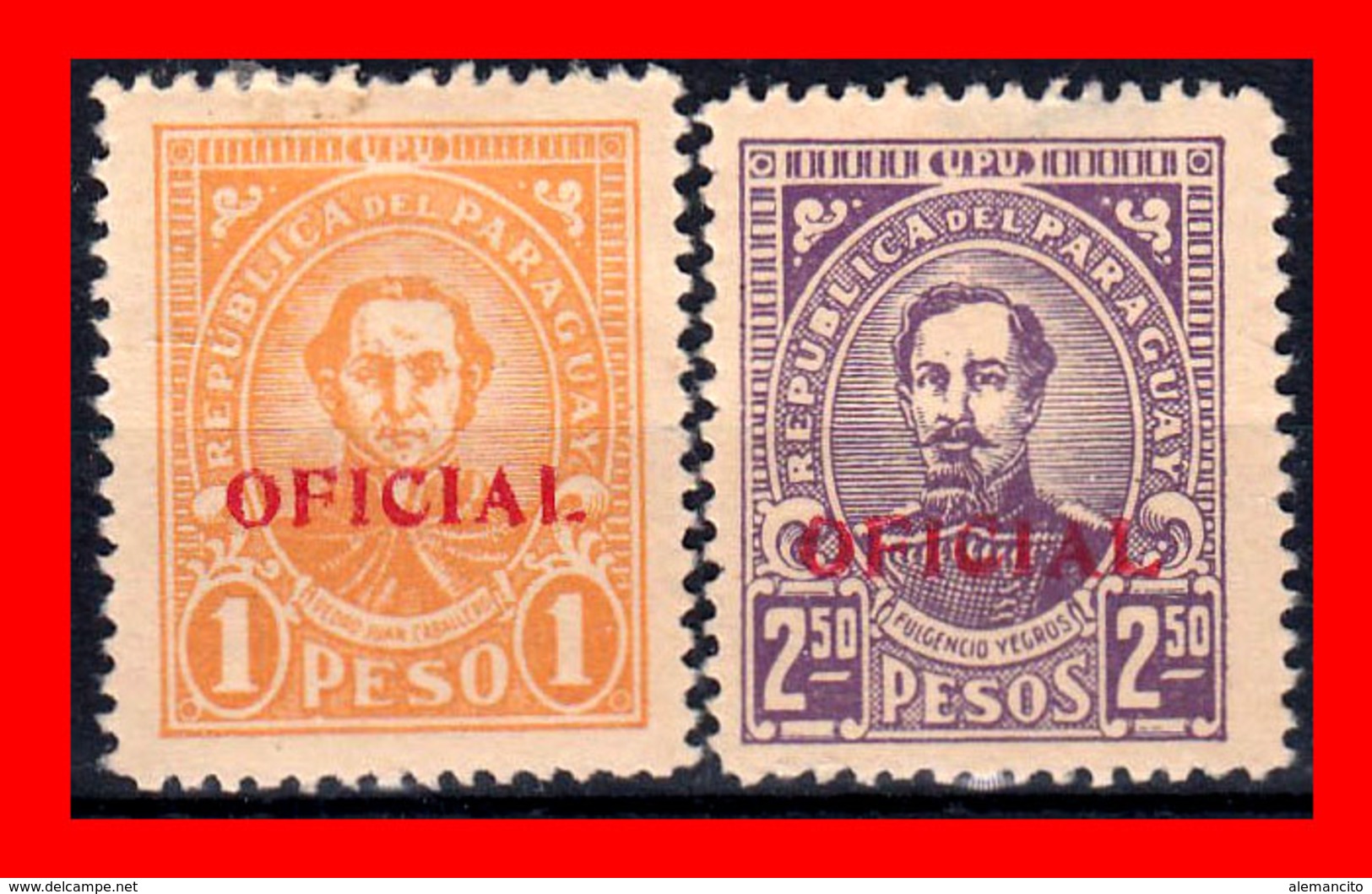 PARAGUAY (AMERICA DEL SUR) 2 SELLOS AÑO 1927-38 PEDRO JUAN CABALLERO Y FULGENCIO YEGROS OFICIAL - Paraguay