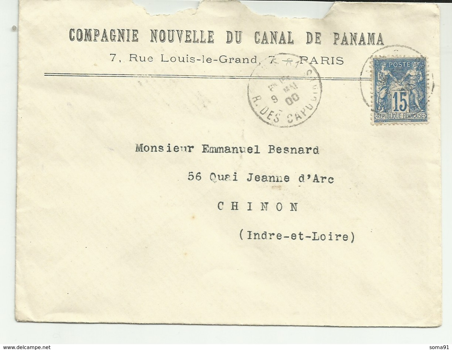 Lettre A Entete Compagnie Nouvelle Du Canal De Panama - 1877-1920: Période Semi Moderne