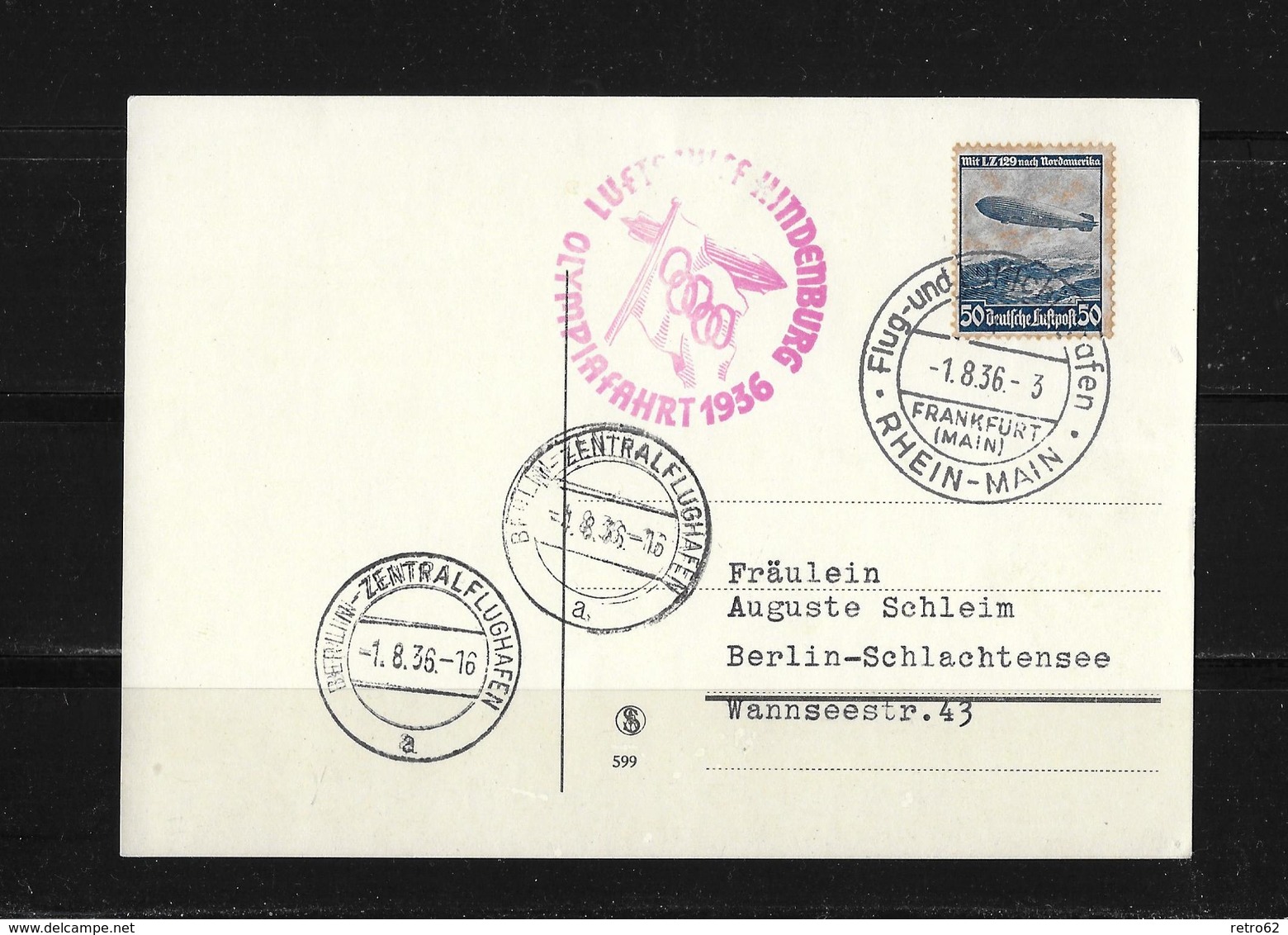 1936 DEUTSCHES REICH → Zeppelin Postkarte Olympiafahrt Mit Der Hindenburg - Lettres & Documents