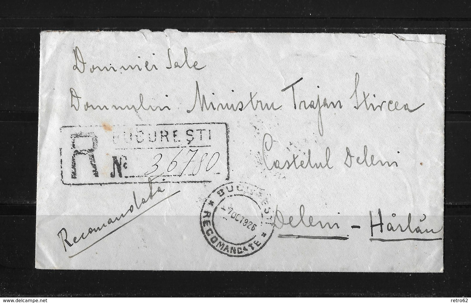 1926 RUMÄNIEN → R-Brief Bukarest Nach Harlau - Lettres & Documents