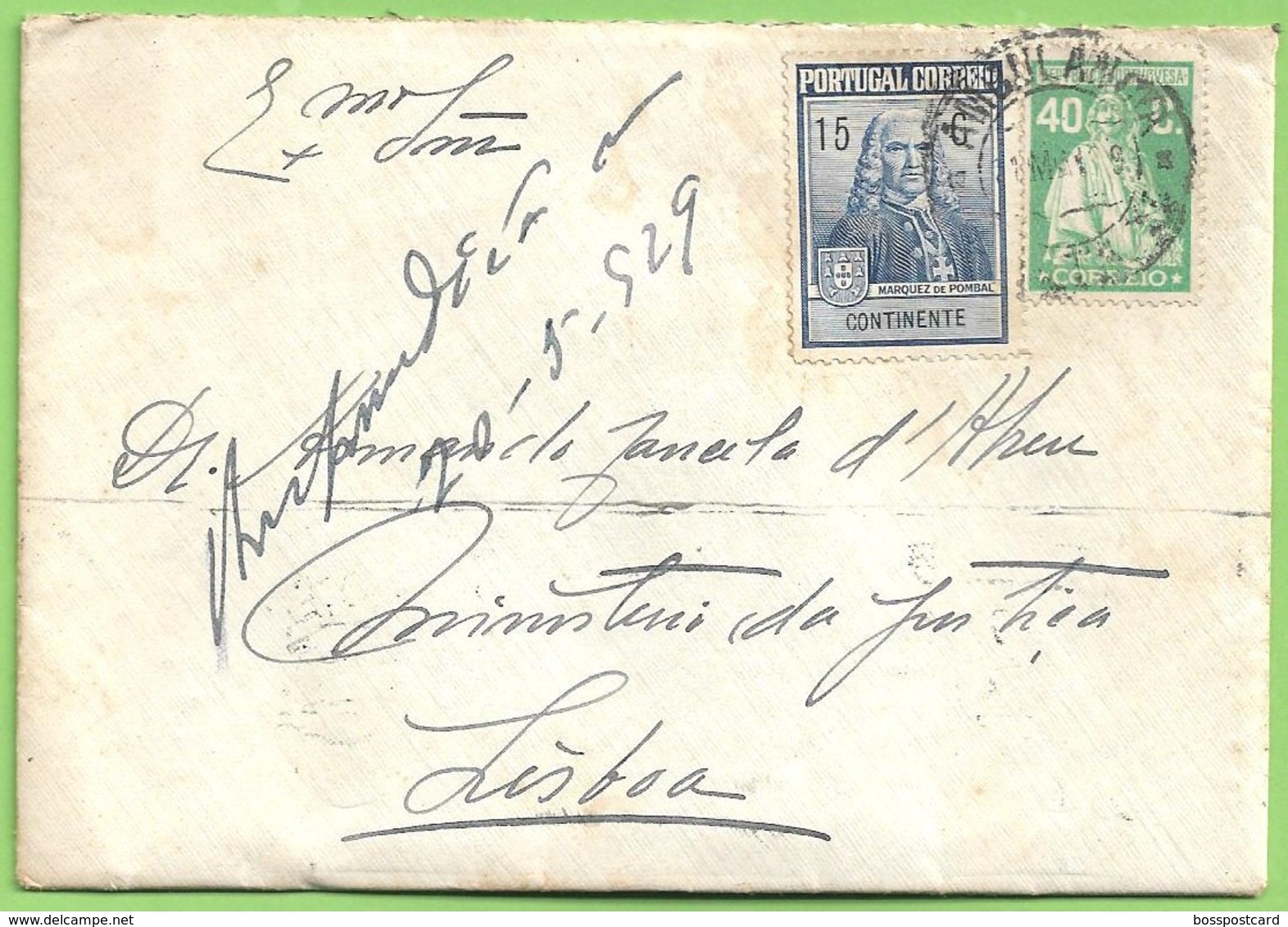 História Postal - Filatelia Selo Ceres E Marquês De Pombal Stamps Timbres Philately República Portuguesa Lisboa Portugal - Usado