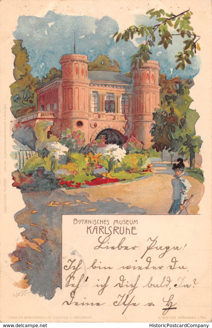 KARLSRUHE GERMANY~BOTANISCHES MUSEUM-J VELTEN ARTIST DRAWN POSTCARD 1899 PMK POSTCARD 39606 - Karlsruhe