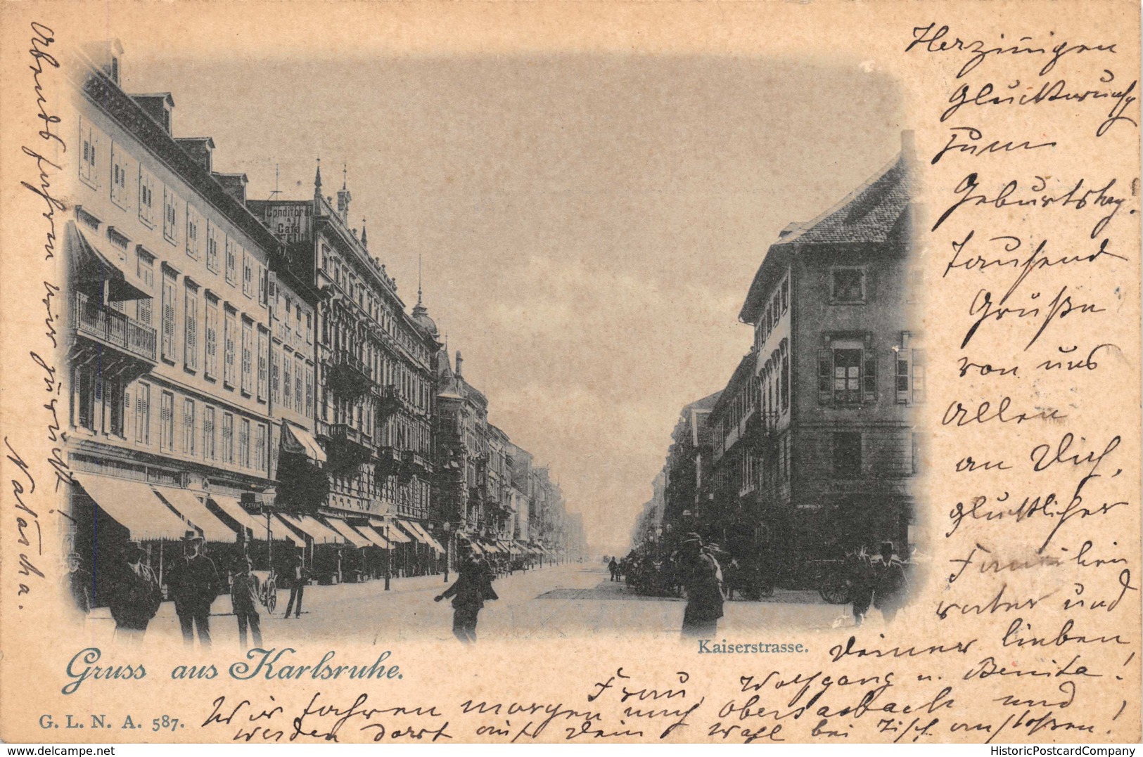 KARLSRUHE GERMANY~KAISERSTRASSE~VIGNETTE PHOTO POSTCARD 1899 POSTMARK POSTCARD 39607 - Karlsruhe