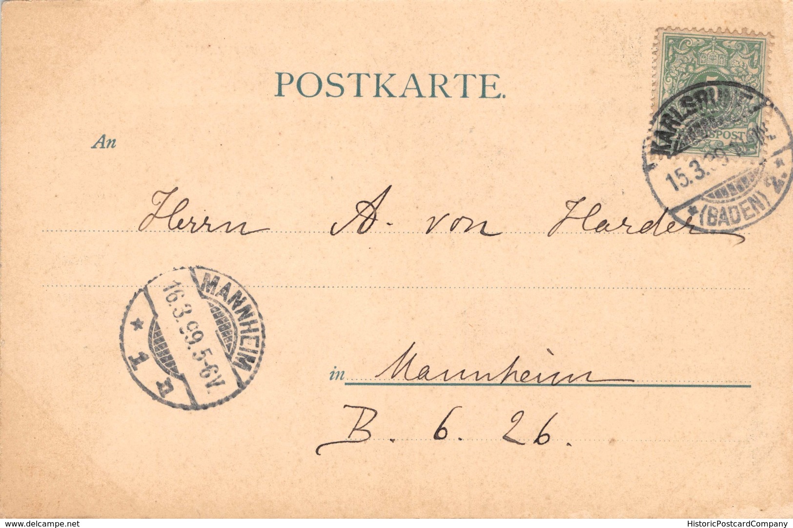 KARLSRUHE GERMANY~KAISERSTRASSE~VIGNETTE PHOTO POSTCARD 1899 POSTMARK POSTCARD 39607 - Karlsruhe