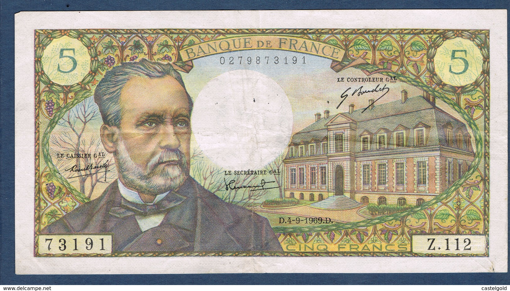 FRANCE 5 FRANCS PASTEUR 4.9.1969.D. Fayette 61.11 N° 73191 Z.112 En TTB - 5 F 1966-1970 ''Pasteur''