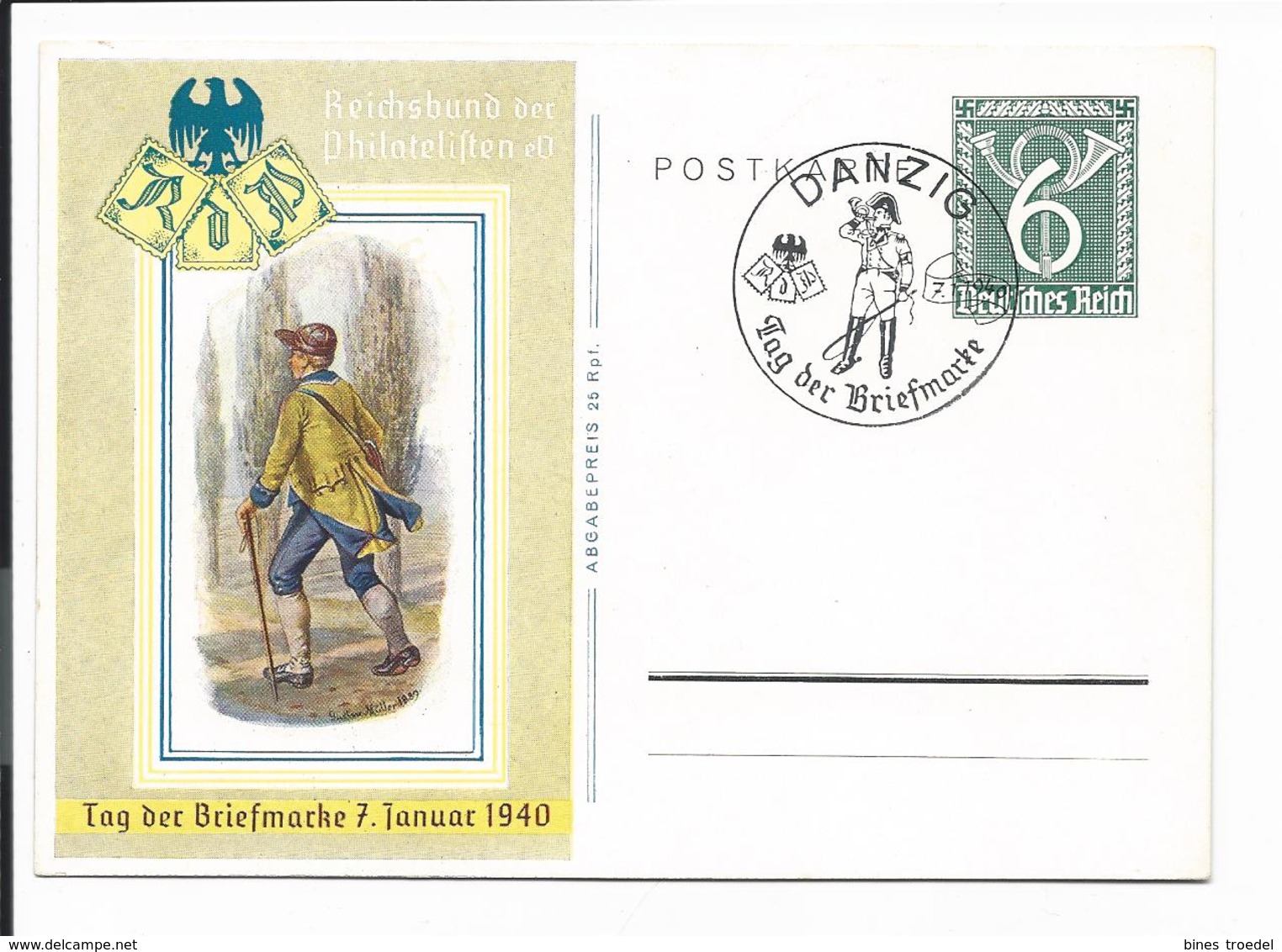 DR P 289 - 6 Pf Posthorn Klapperpost M. Bl. Sonderstempel Danzig Tag Der Briefmarke - Autres & Non Classés