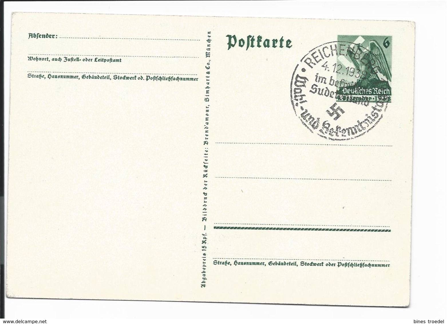 DR P 275 - 6 Pf Sudetenland Mit Blanko Sonderstempel Reichenberg Im Befreiten Sudetenland - Sonstige & Ohne Zuordnung