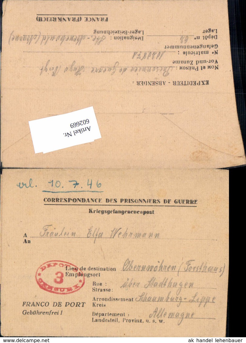 WK 2 Kriegsgefangenenpost POW St. Menehould Marne Obernw&ouml;hren Stadthagen Schaumburg L - 1939-45