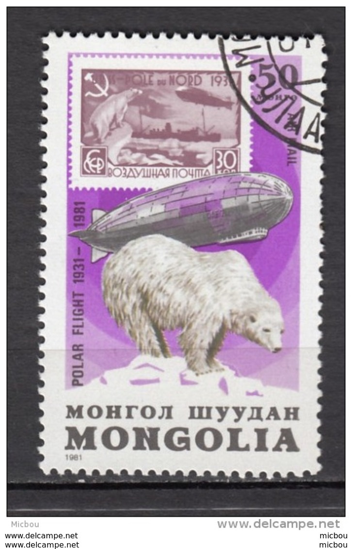 Mongolie, Mongolia, Zeppelin, Timbre Sur Timbre, Stamp On Stamp, Polar Flight, Ours Polaire, Polar Bear, Vol Polaire - Zeppelins