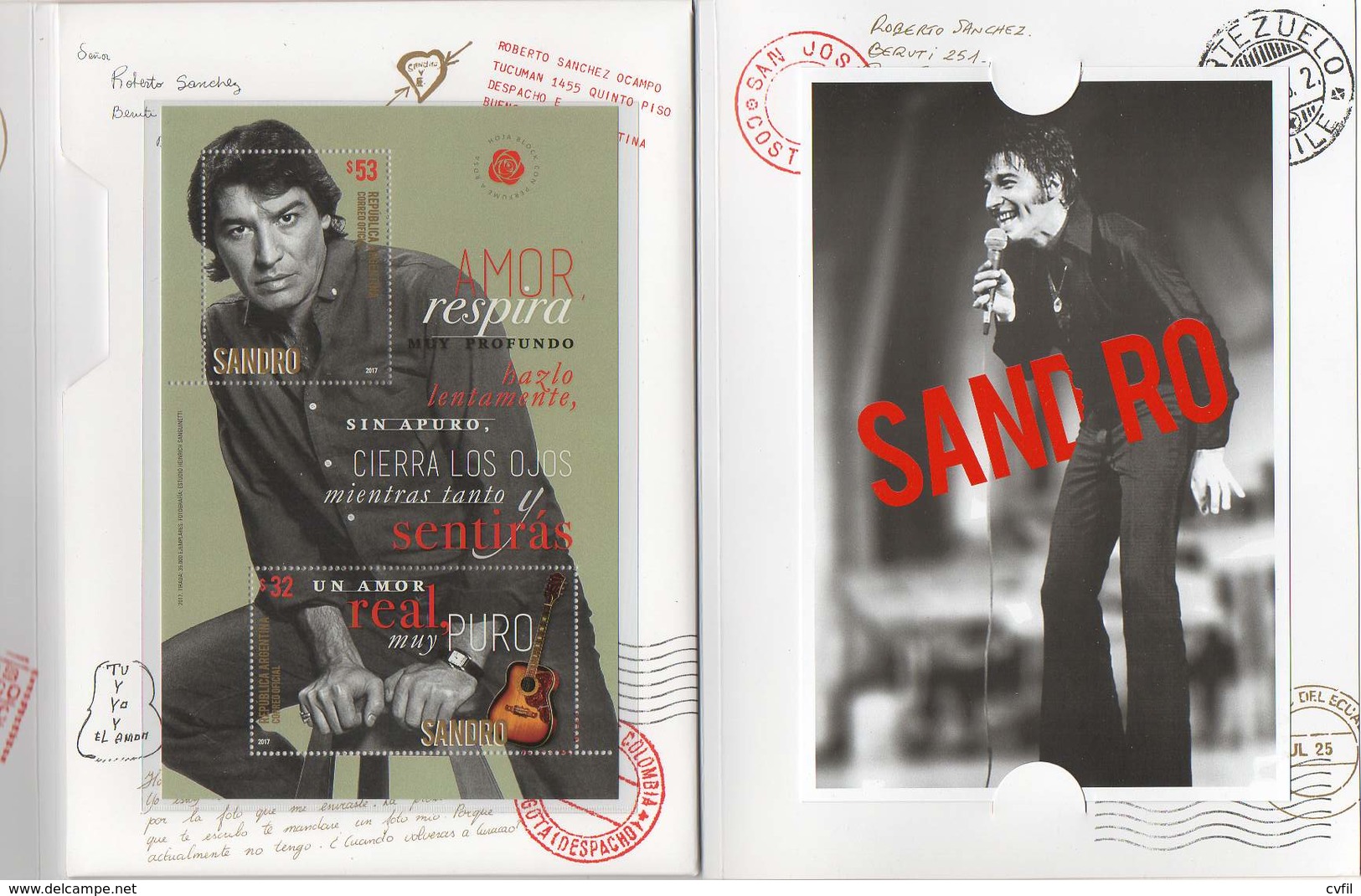 ARGENTINA 2017. Sandro Pop Singer. Pack With Stamp, S/S, Entire Card & Brochure - Unused Stamps