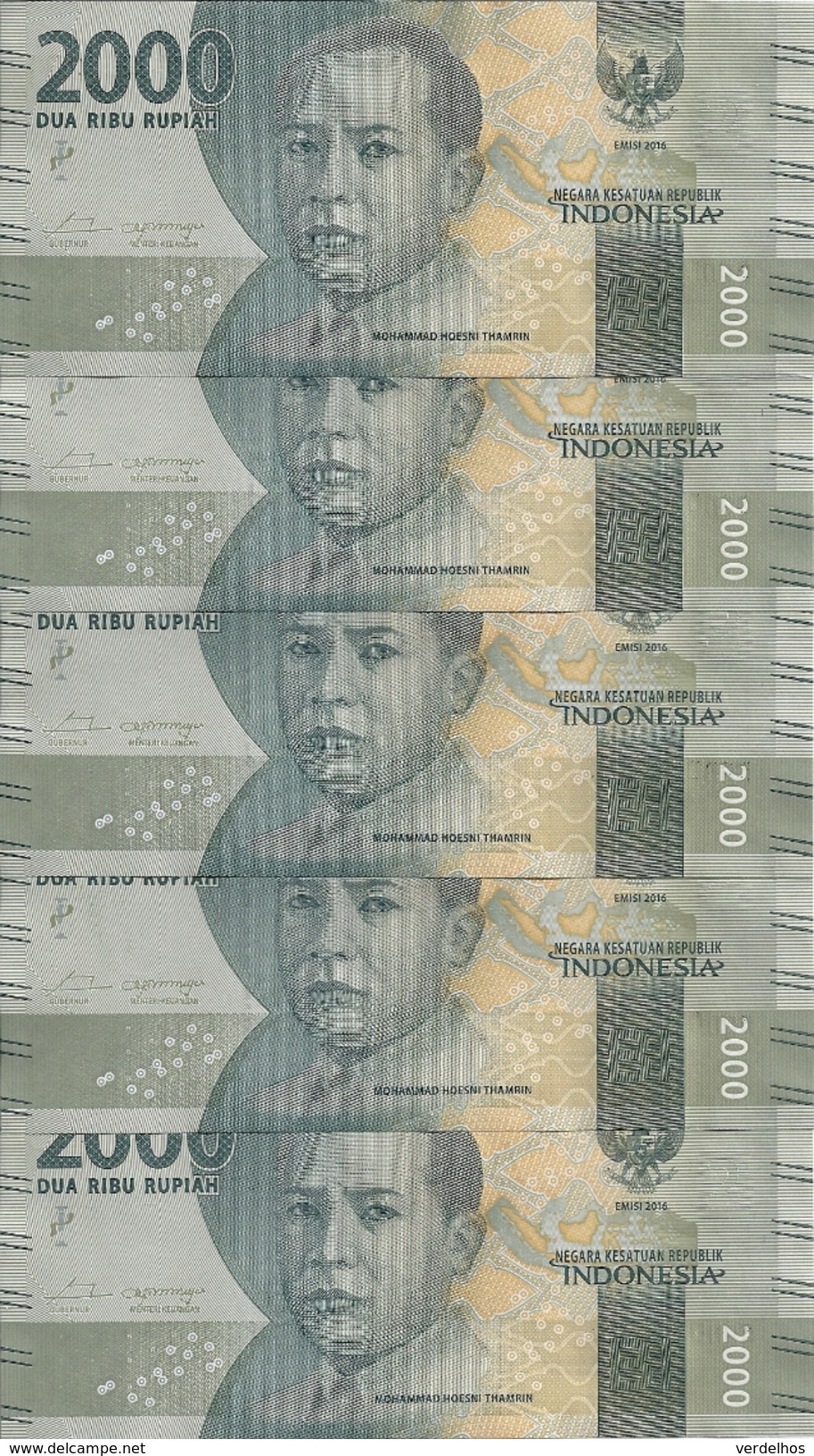 INDONESIE 2000 RUPIAH 2016 UNC P 155a ( 5 Billets ) - Indonésie