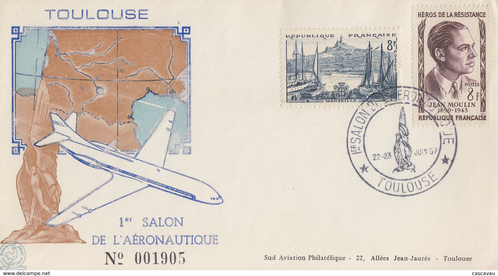 Enveloppe  FDC  FRANCE   1er  Salon  De  L' Aéronautique   TOULOUSE   1957 - Avions