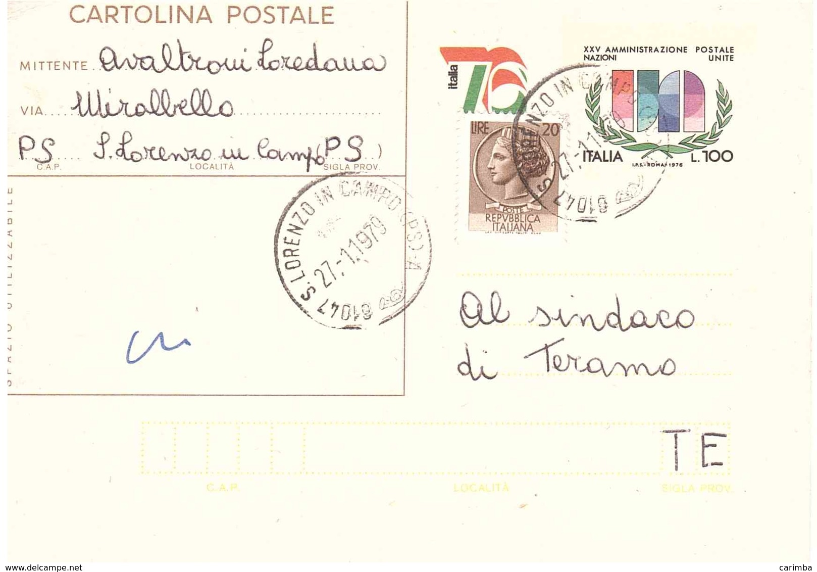 £100 ITALIA 76 + £20 ANN. LORENZO IN CAMPO PS - Interi Postali