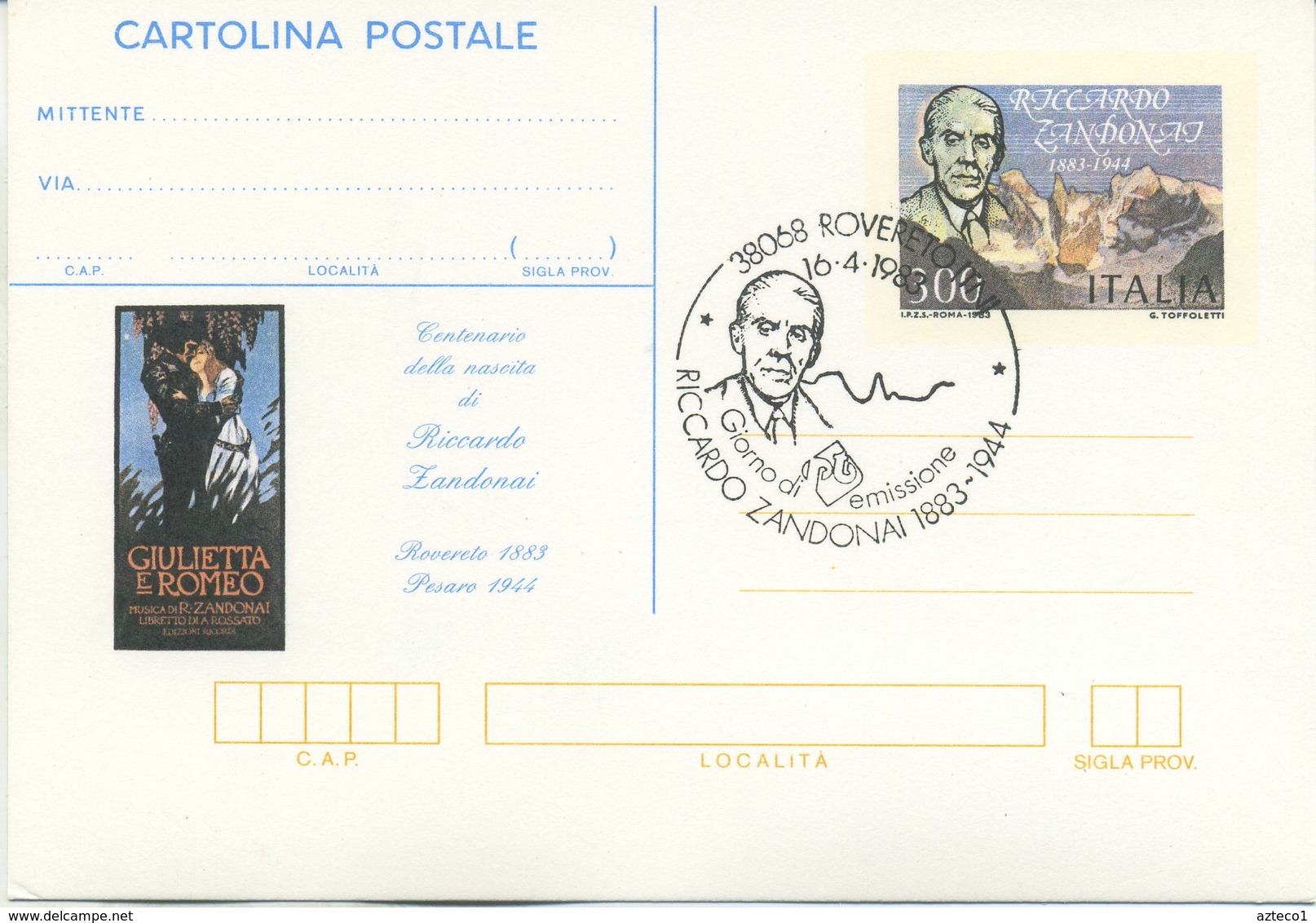 ITALIA - INTERO POSTALE 1983 - RICCARDO ZANDONAI - MUSICA - FDC - Interi Postali