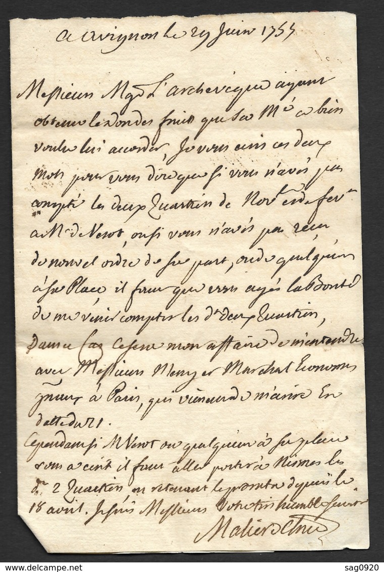 Vaucluse-Lettre De Avignon Pour St Laurent Des Arbres Gard-1755 - Manoscritti