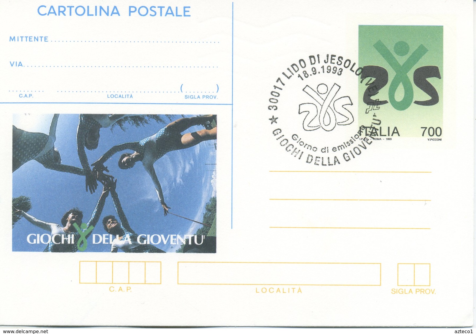 ITALIA - INTERO POSTALE 1993 - GIOCHI DELLA GIOVENTU' - FDC JESOLO - Interi Postali